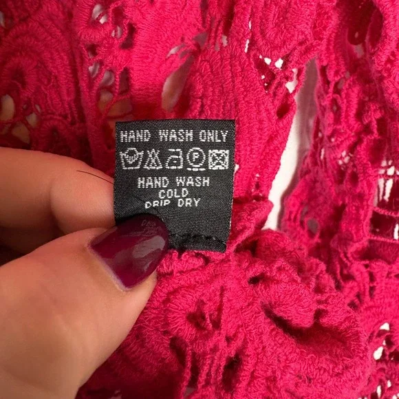 ANGIE Women's Crochet Lace Long Sleeve Scoop Neck Sweater Top Pink Size S Fairy - Picture 8 of 8